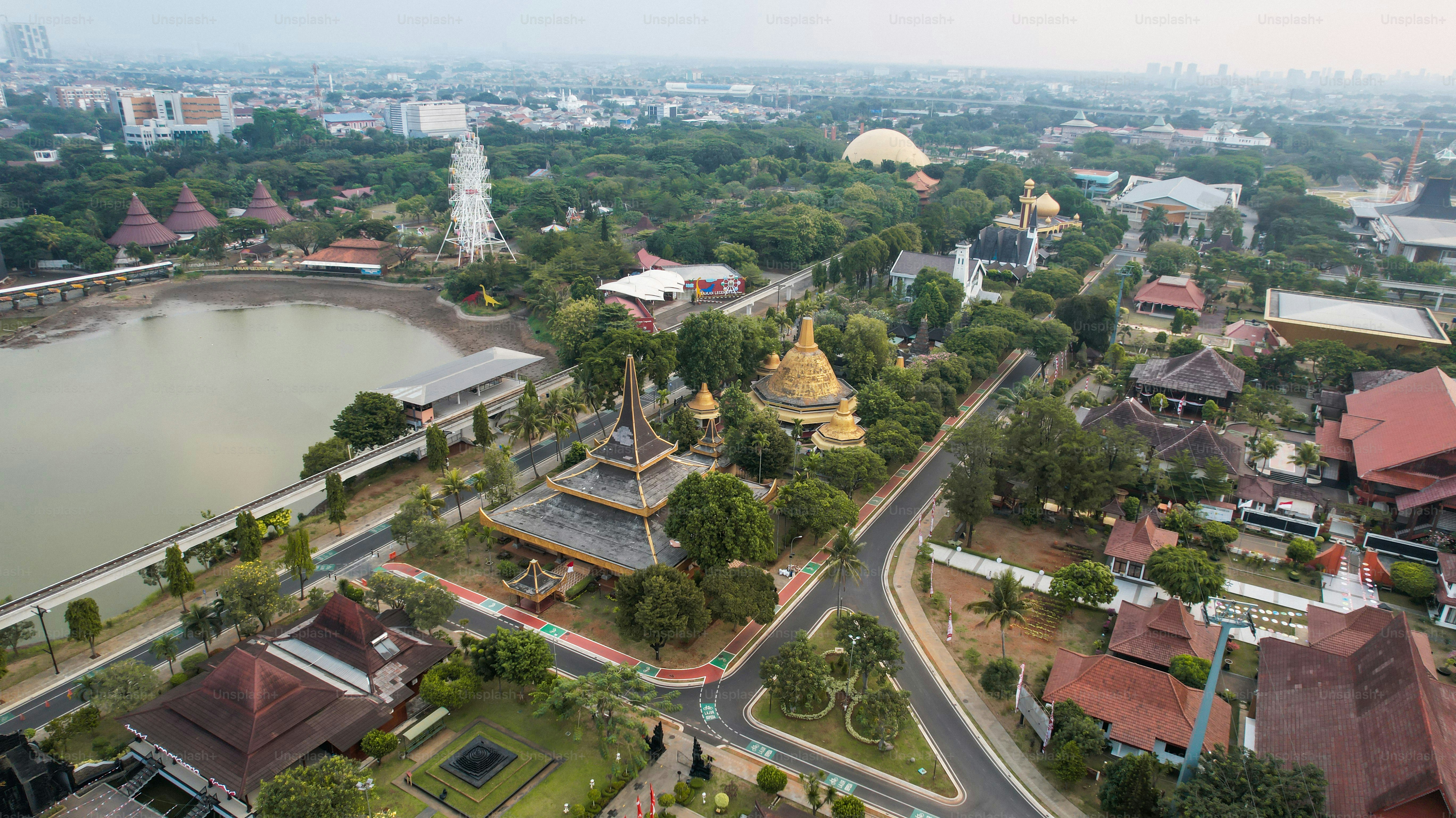 Aerial View of the Taman Mini Indonesia Indah, Asia. Jakarta, Indonesia, September 2, 2023